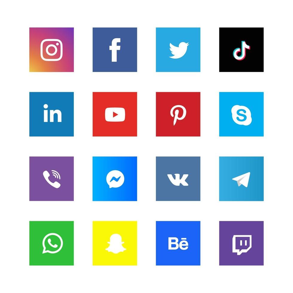 buntes quadratisches Social-Media-Icons-Paket vektor