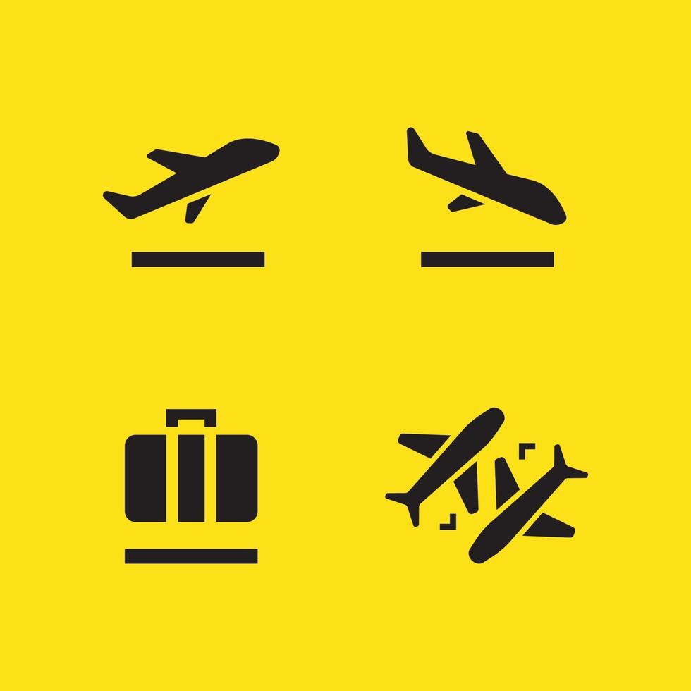 Flughafensymbole, Abflüge, Ankünfte, Gepäck, Transfer. Vektor
