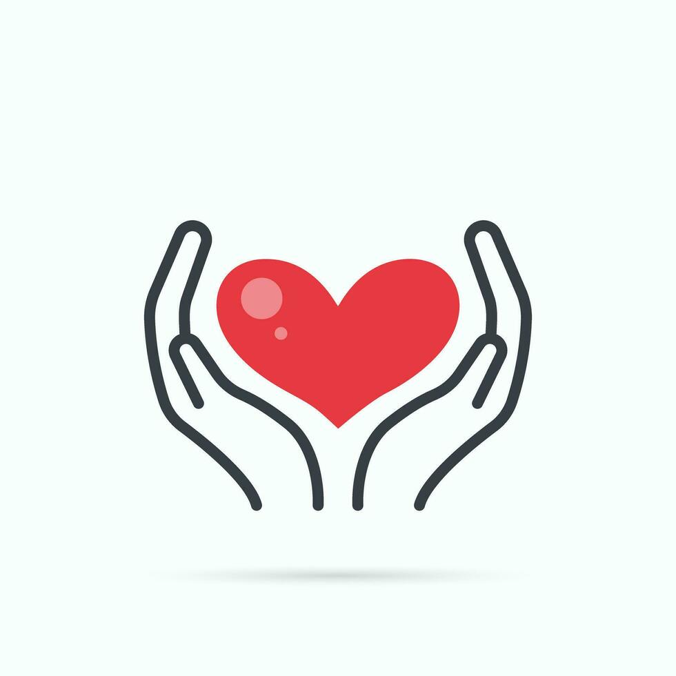 Hände halten Herz Linie Symbol. humanitär Hilfe, Philanthropie und Spende Konzept. Vektor Illustration