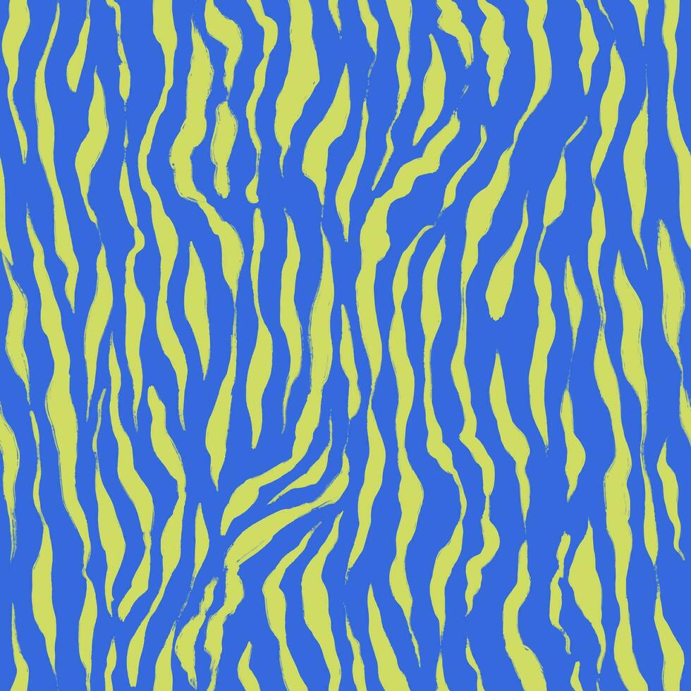 vågig zebra sömlös mönster. abstrakt hand dragen penna klottrar. blå och gul djur- textur vektor