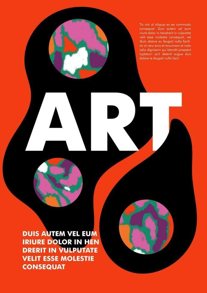 affisch mall med abstrakt färgrik cirklar, fläckar, typografi och geometrisk element. omslag design, baner, plakat för festival, utställning vektor