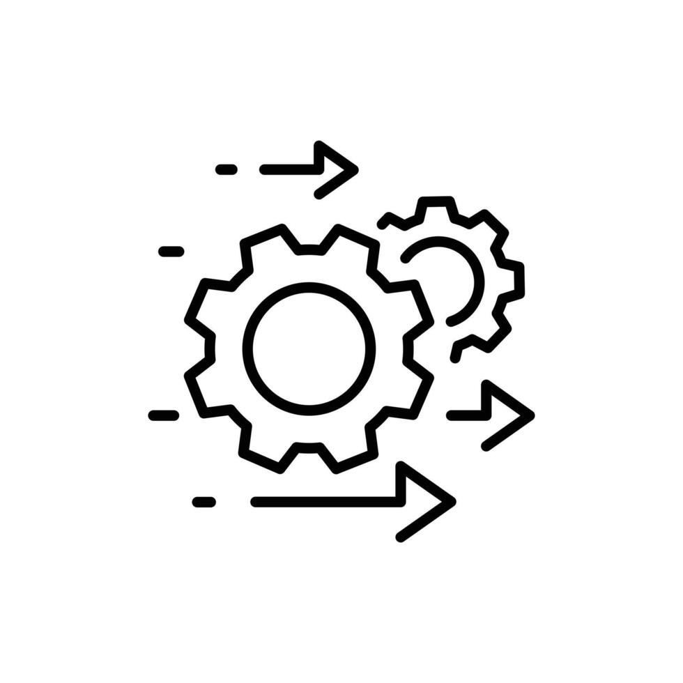 eps10 Vektor Illustration von ein Prozess Verwaltung Linie Kunst Symbol, Optimierung Betrieb, Fix Strategie Industrie, Getriebe Ausrüstung Rad, Netz Gliederung Symbol oder Logo isoliert auf Weiß Hintergrund.