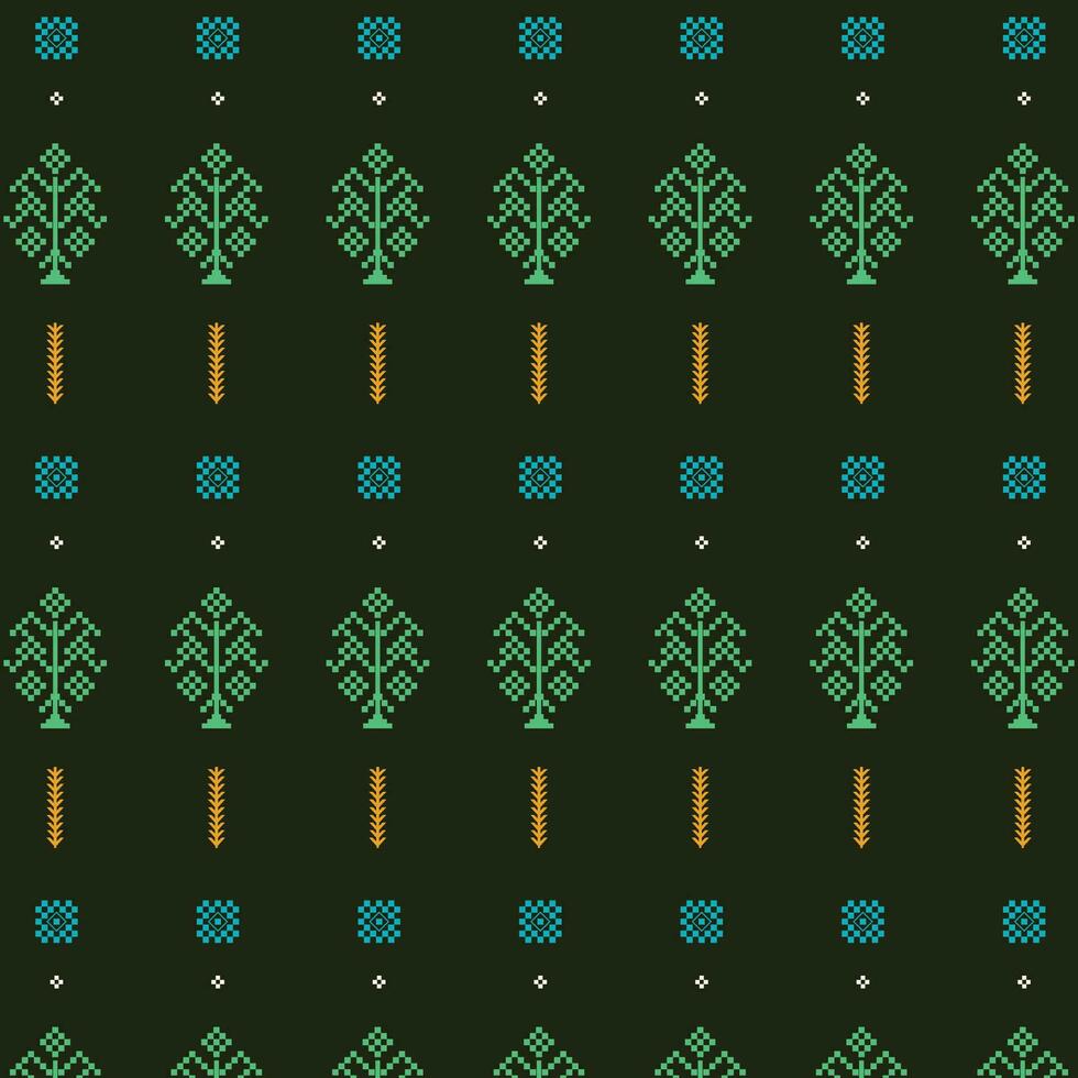 en vibrerande mönster med träd i nyanser av grön och blå, upprepad sömlös vektor