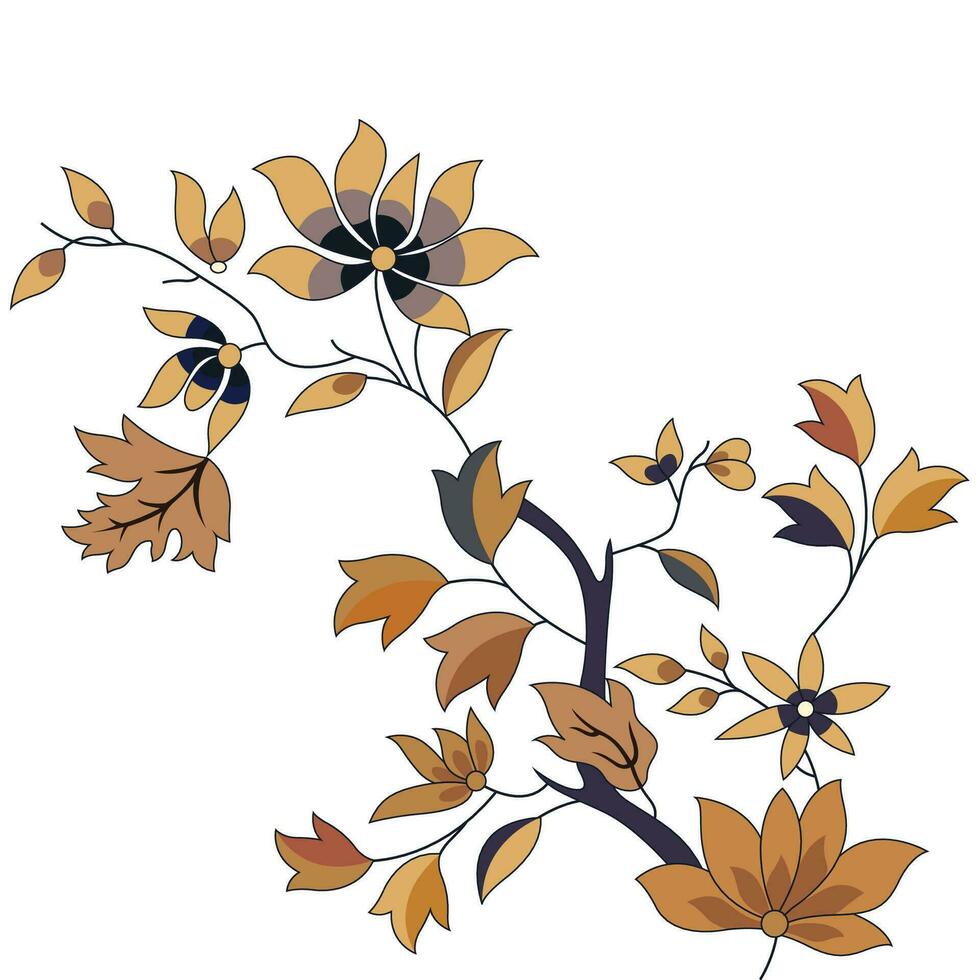 en skön ritad för hand gren med vibrerande löv och delikat blommor vektor