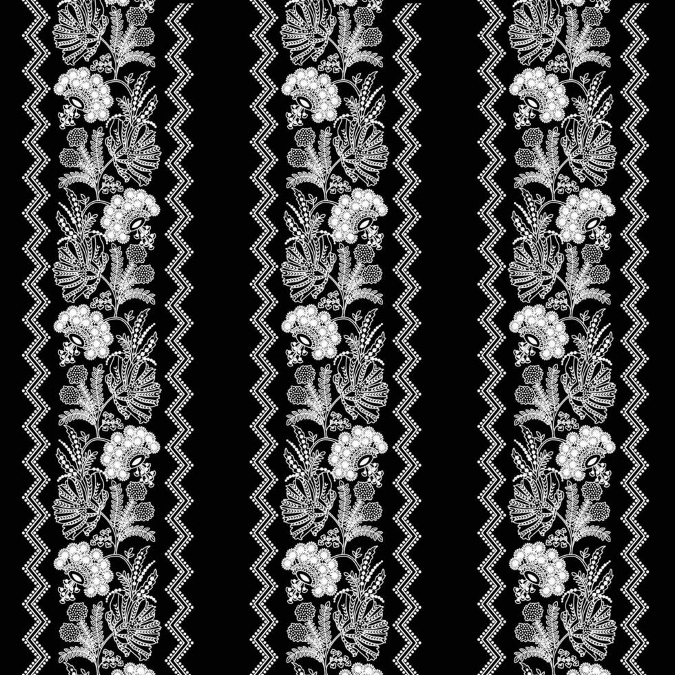 ein schwarz und Weiß gestreift Grenzen mit Blumen vektor