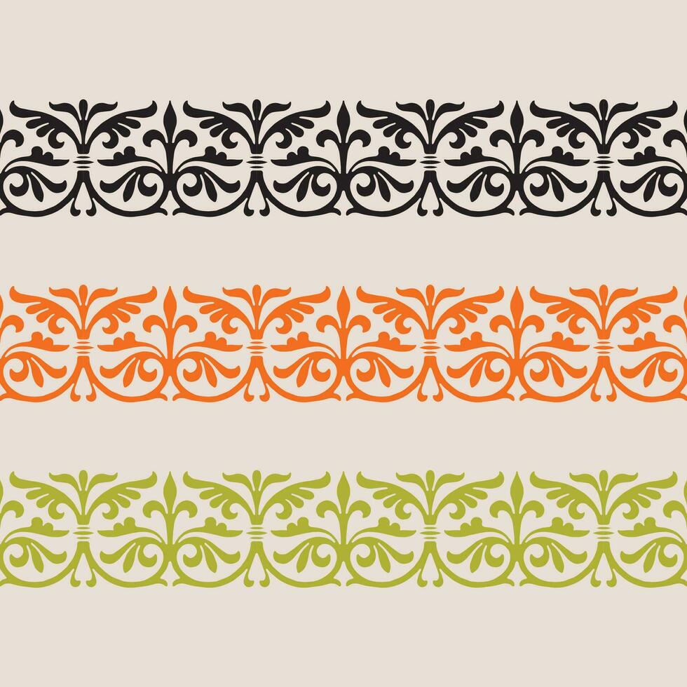 en uppsättning av fyra annorlunda färgad upprepad sömlös gräns, mönster vektor