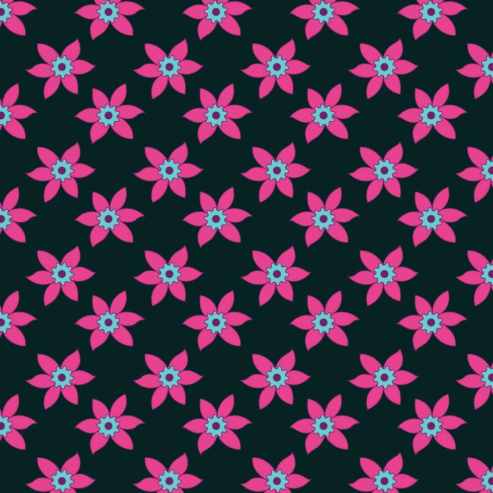 en vibrerande sömlös upprepad blommig mönster terar blå och rosa blommor på en mörk bakgrund vektor