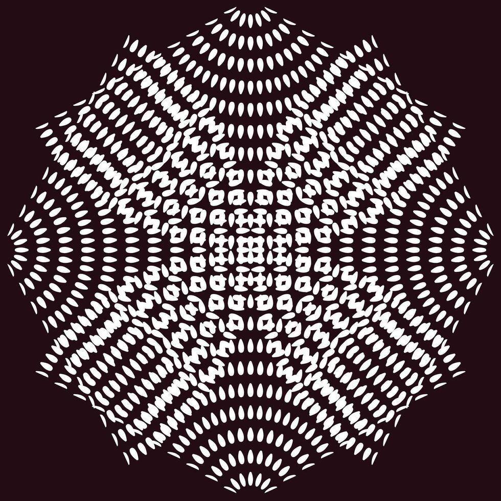 en svart och vit cirkulär abstrakt design på en rödbrun bakgrund vektor