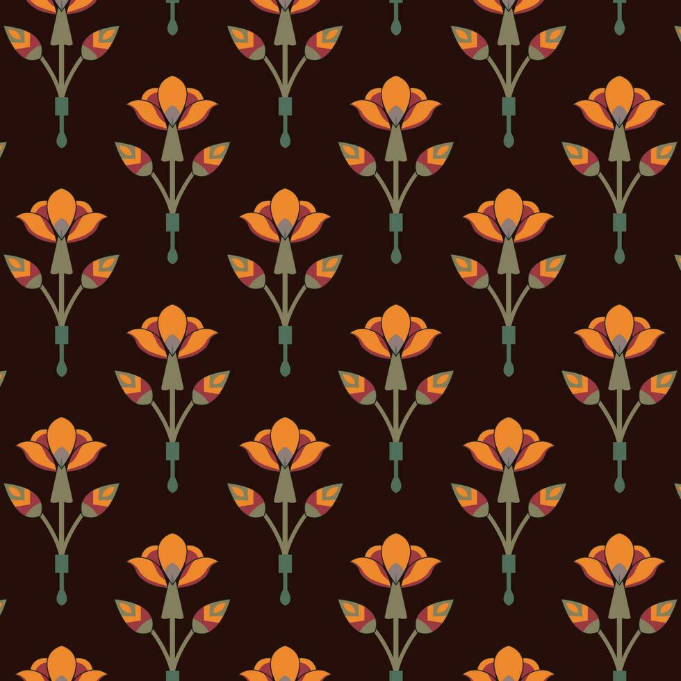 orange blommor på en brun bakgrund, skapande en sömlös upprepad vibrerande och skön mönster vektor