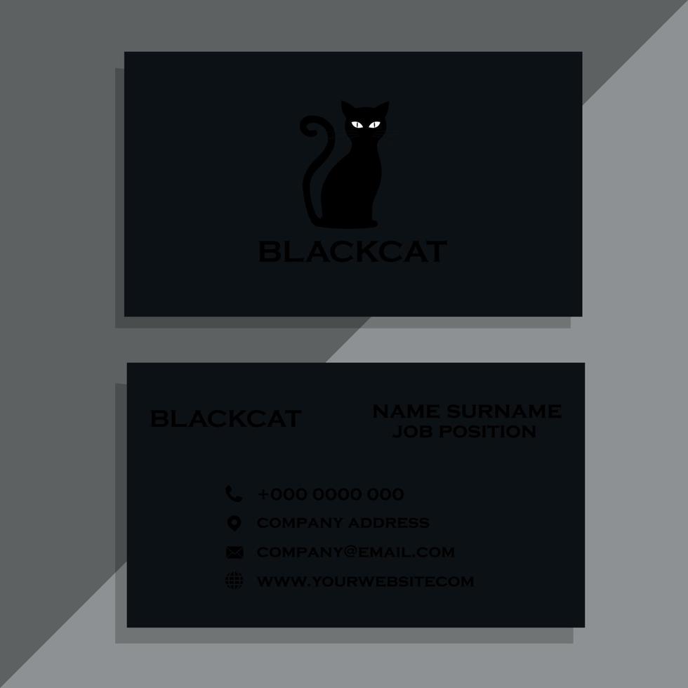 schwarze Visitenkarte mit schwarzem Katzendesign vektor