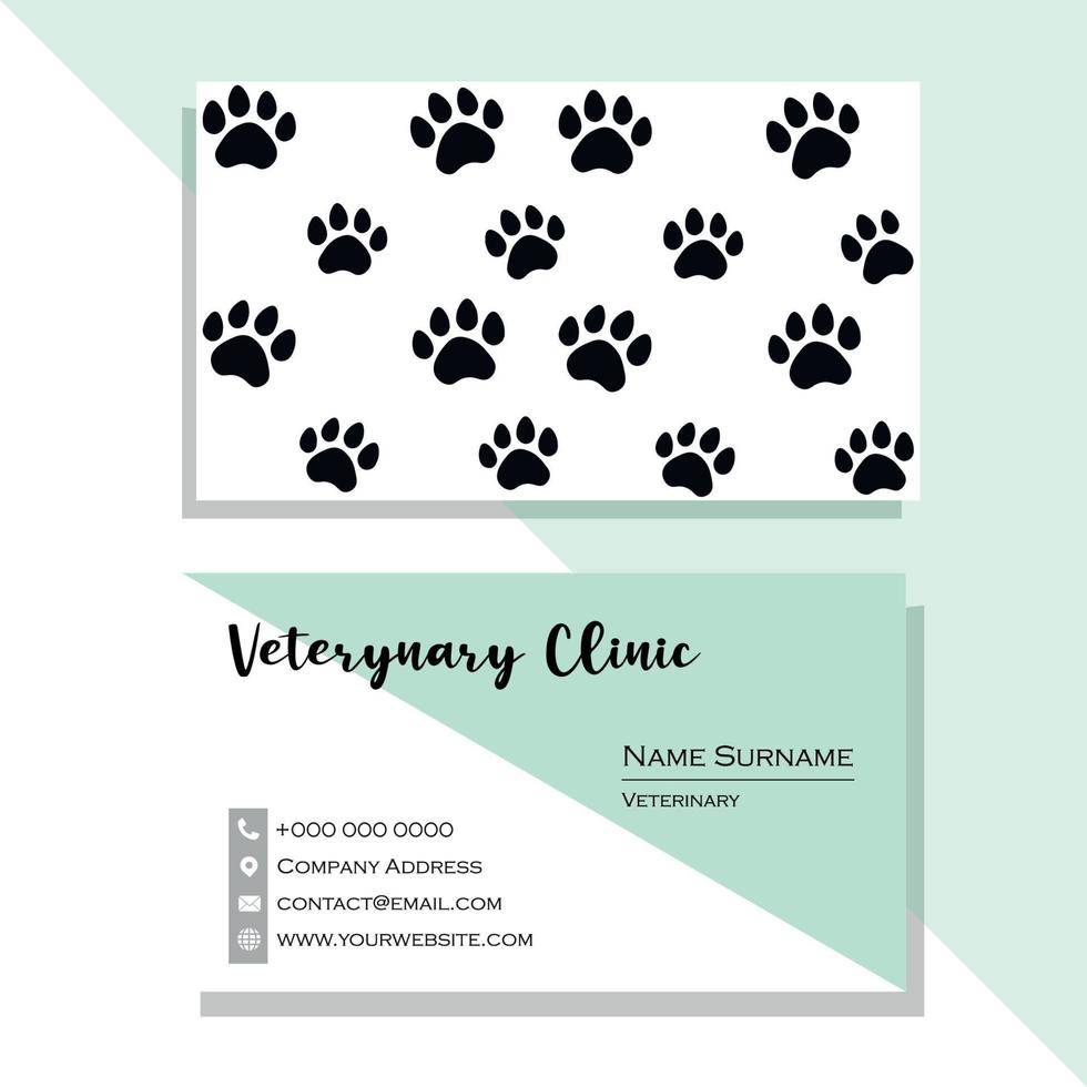 weiße und blaue Tierarzt-Visitenkarte mit Hundefußabdruck-Design vektor
