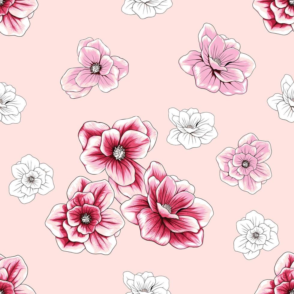 seamless mönster blommig magnolia blommor abstrakt bakgrund. vektor