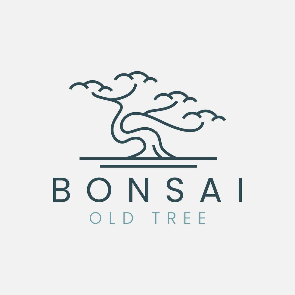 linje konst bonsai gammal träd logotyp vektor illustration mall design, ikon symbol japansk träd