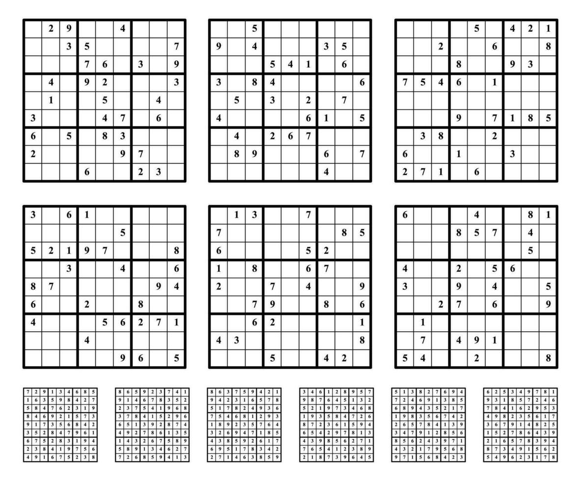 sudoku spel uppsättning med svarar. vektor