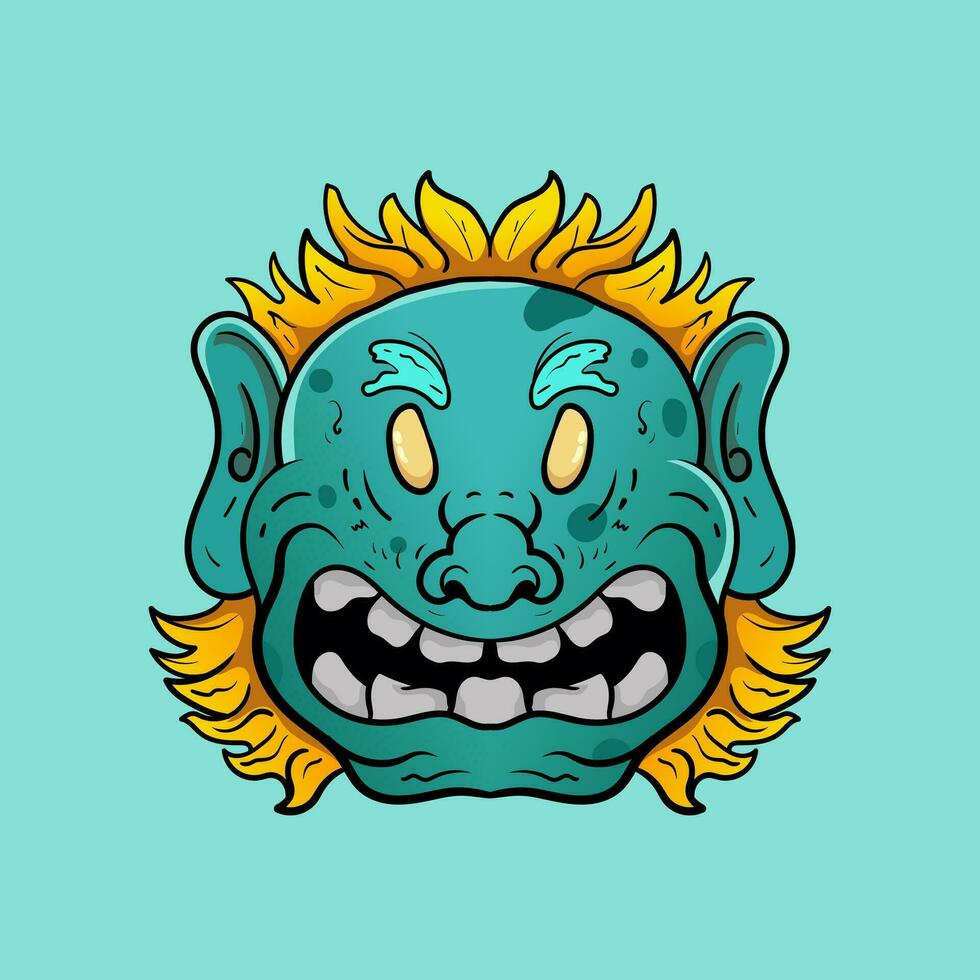 Kultur Monster- Elemente Lächeln hölzern Krieger Skulptur Stamm Design. Illustration Design gut zum Tätowierungen, Poster Element oder drucken vektor