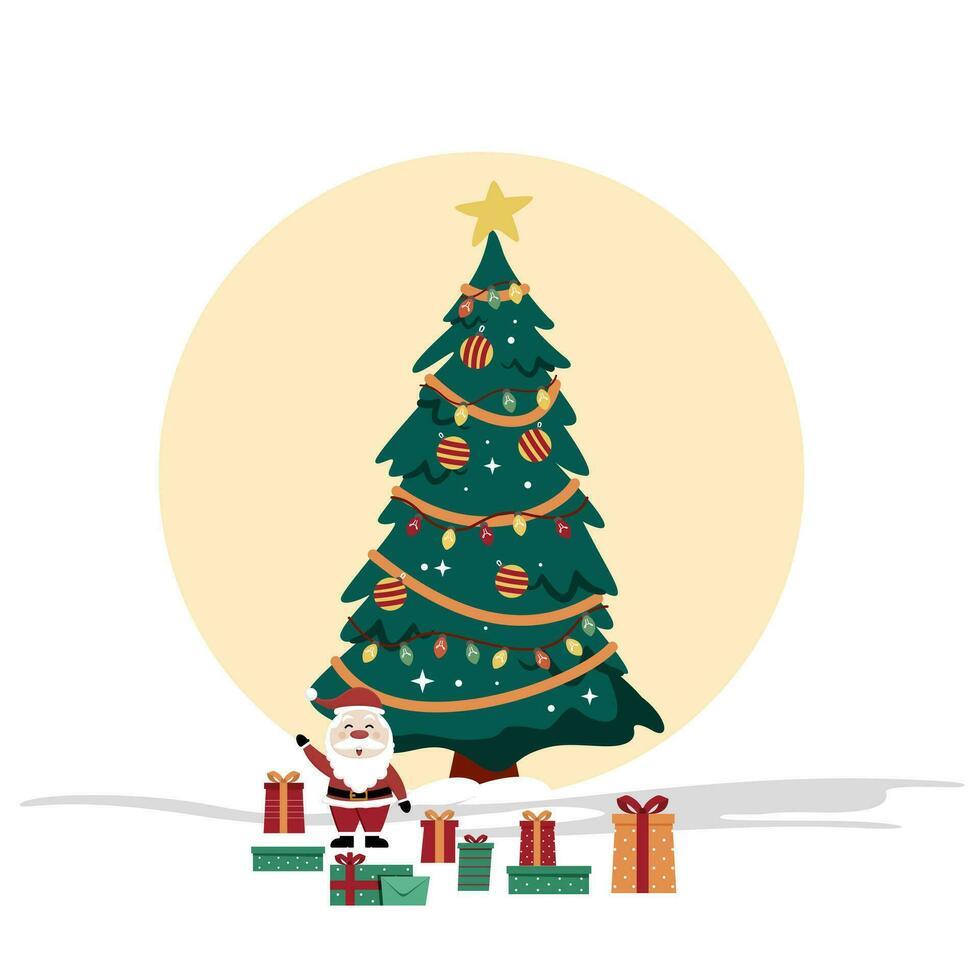 Jahrgang Weihnachten Baum mit Geschenke und Santa claus Vektor