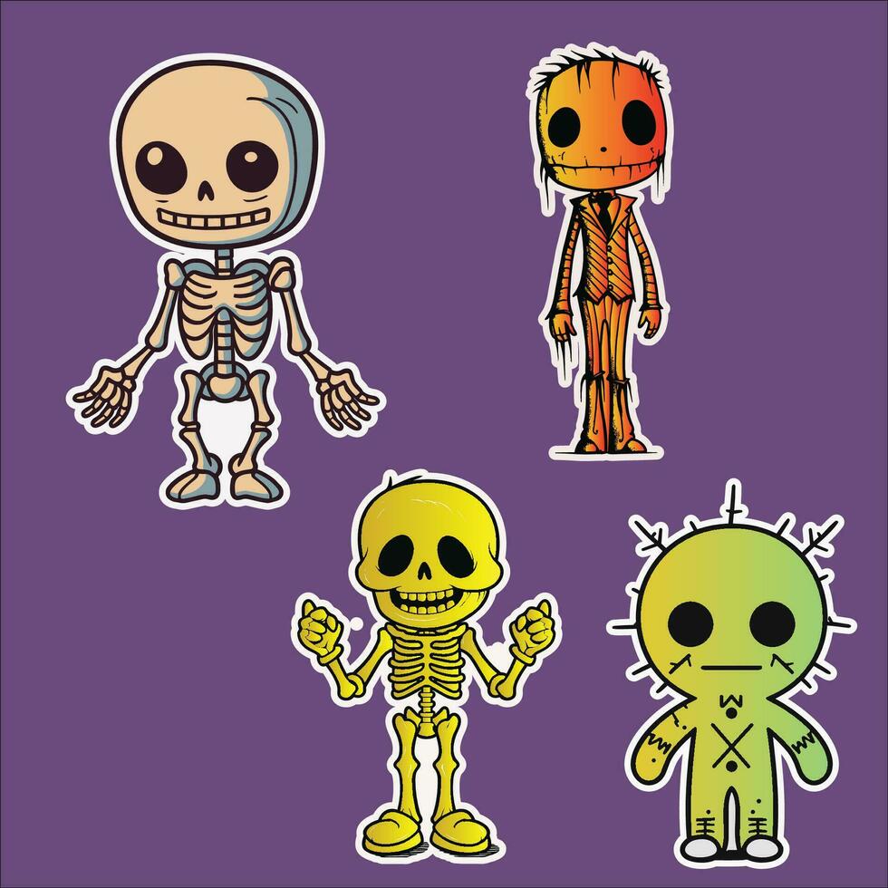 fyra stämningar av skelett, en humoristisk illustration vektor