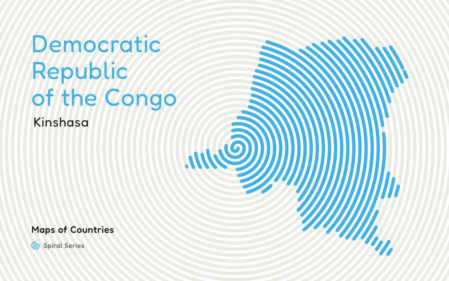 abstrakt Karta av de demokratisk republik av de kongo i en cirkel spiral mönster med en huvudstad av kinshasa. afrikansk uppsättning. vektor