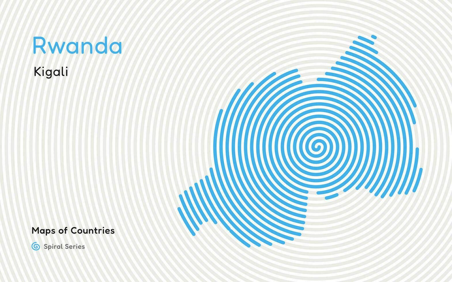 abstrakt Karta av rwanda i en cirkel spiral mönster med en huvudstad av kigali. värld länder vektor Kartor serier. afrikansk uppsättning
