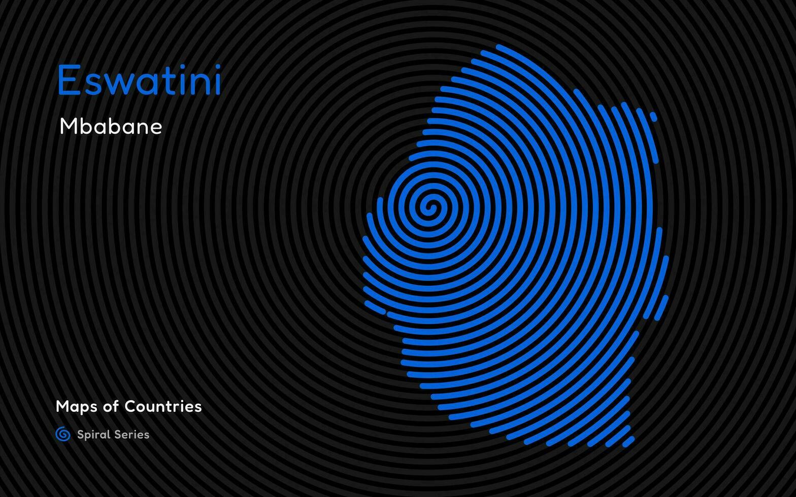 abstrakt Karte von Eswatini, Swasiland mit Kreis Linien. Identifizierung es ist Hauptstadt Stadt, mbabane. afrikanisch Satz. Spiral- Fingerabdruck Serie vektor