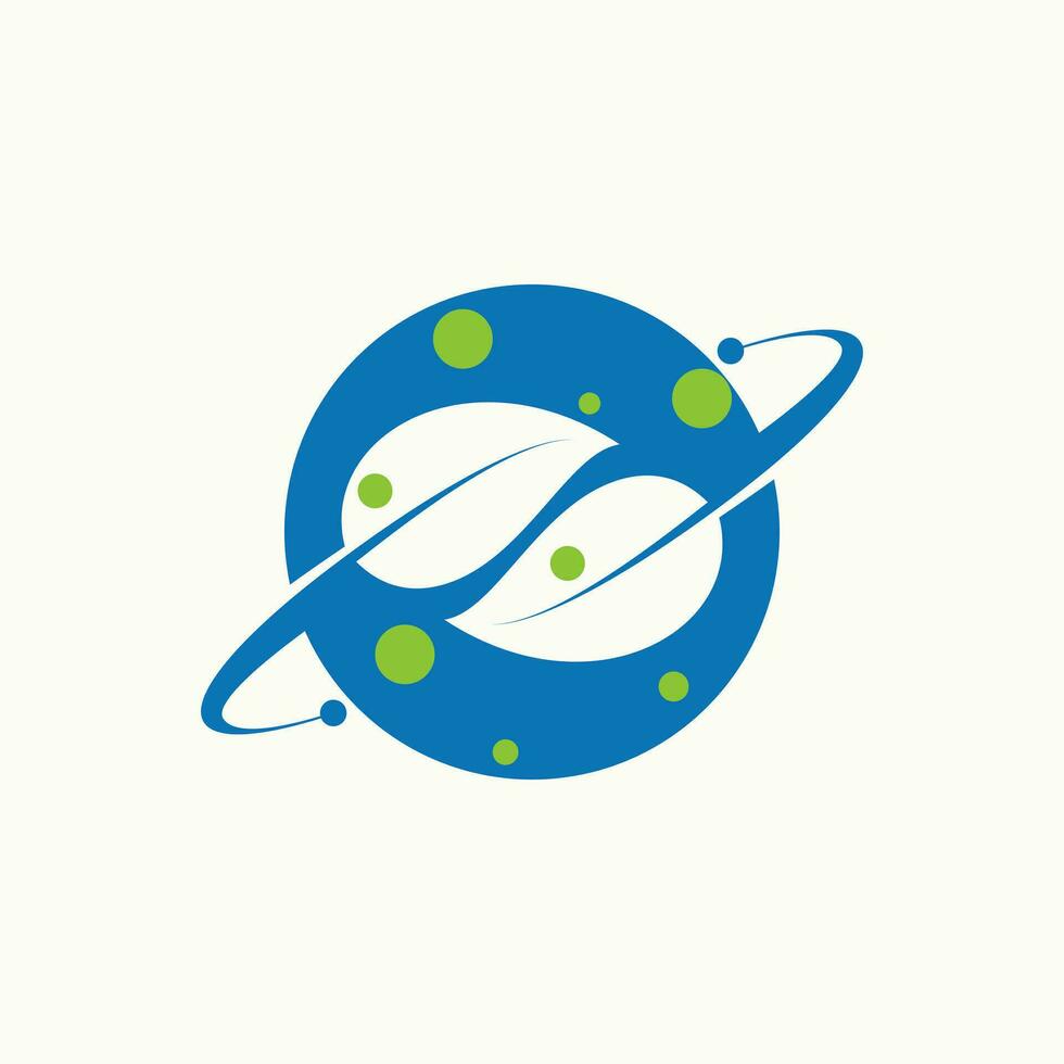 Logo Design Grafik Konzept kreativ abstrakt Prämie Vektor Lager 2 Blätter Baum auf Kreis Planet mit Orbit. verbunden zu Natur frisch Galaxis Universum