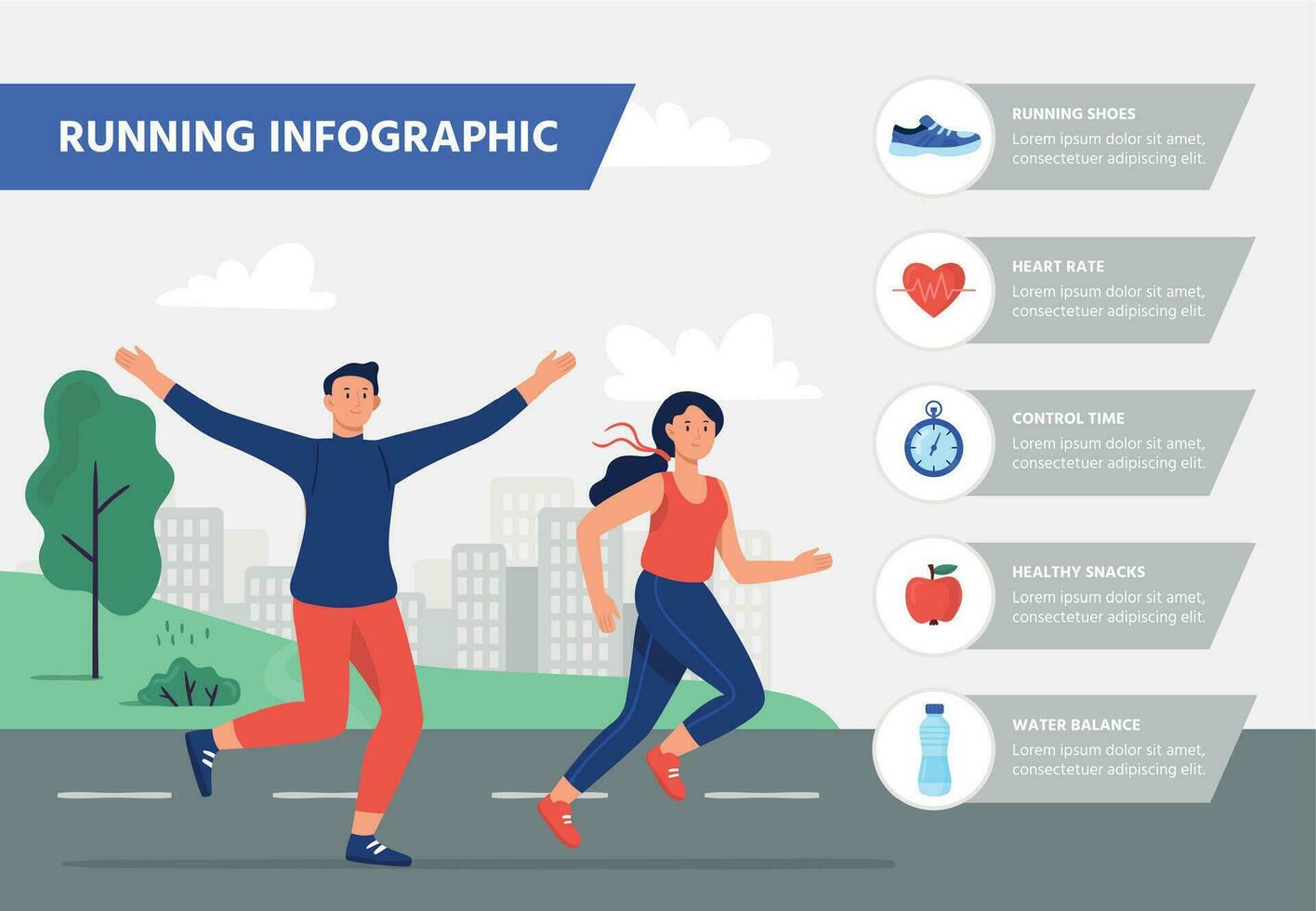 springa infografik. utomhus- aerobics kondition Träning, löpning övning redskap infographic hälsa vektor illustration