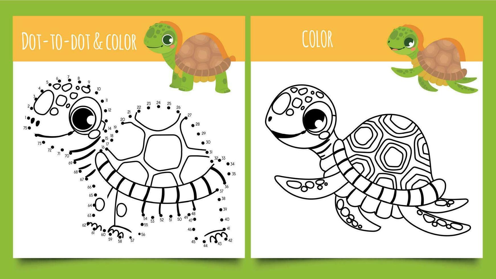 sköldpadda spel. punkt förbi punkt och färg spel med söt sköldpaddor vektor illustration
