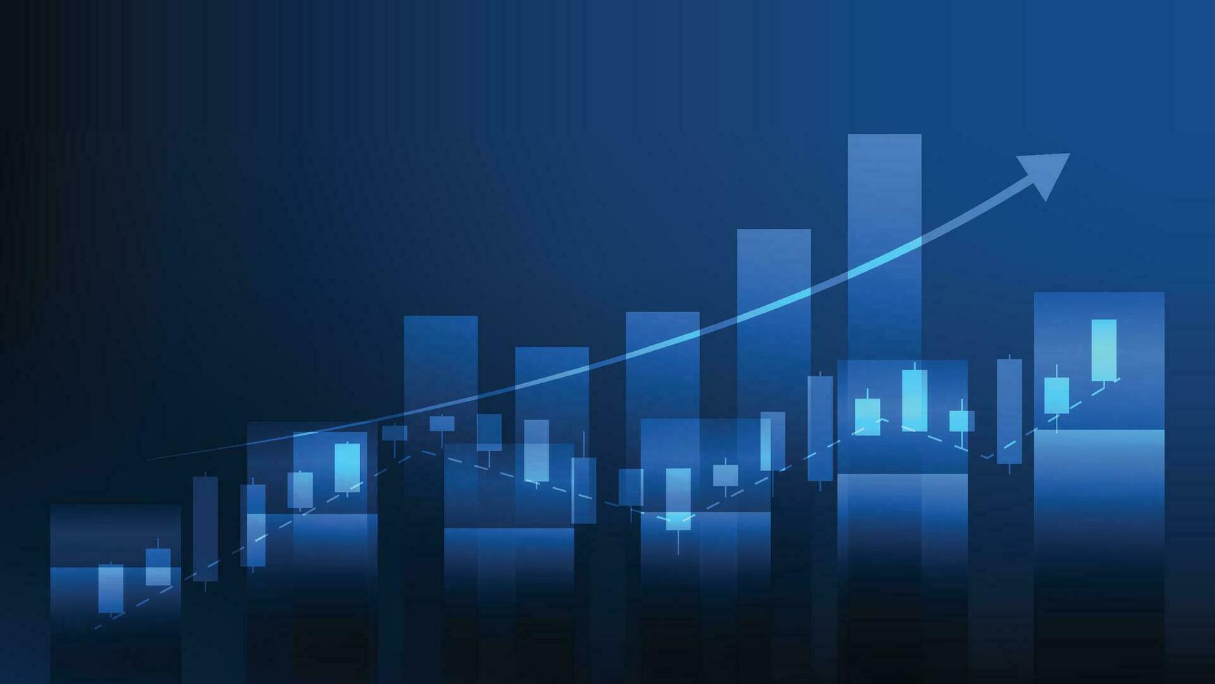 finanziell Geschäft Statistiken mit Bar Graph und Leuchter Diagramm Show Lager Markt Preis auf dunkel Blau Hintergrund vektor