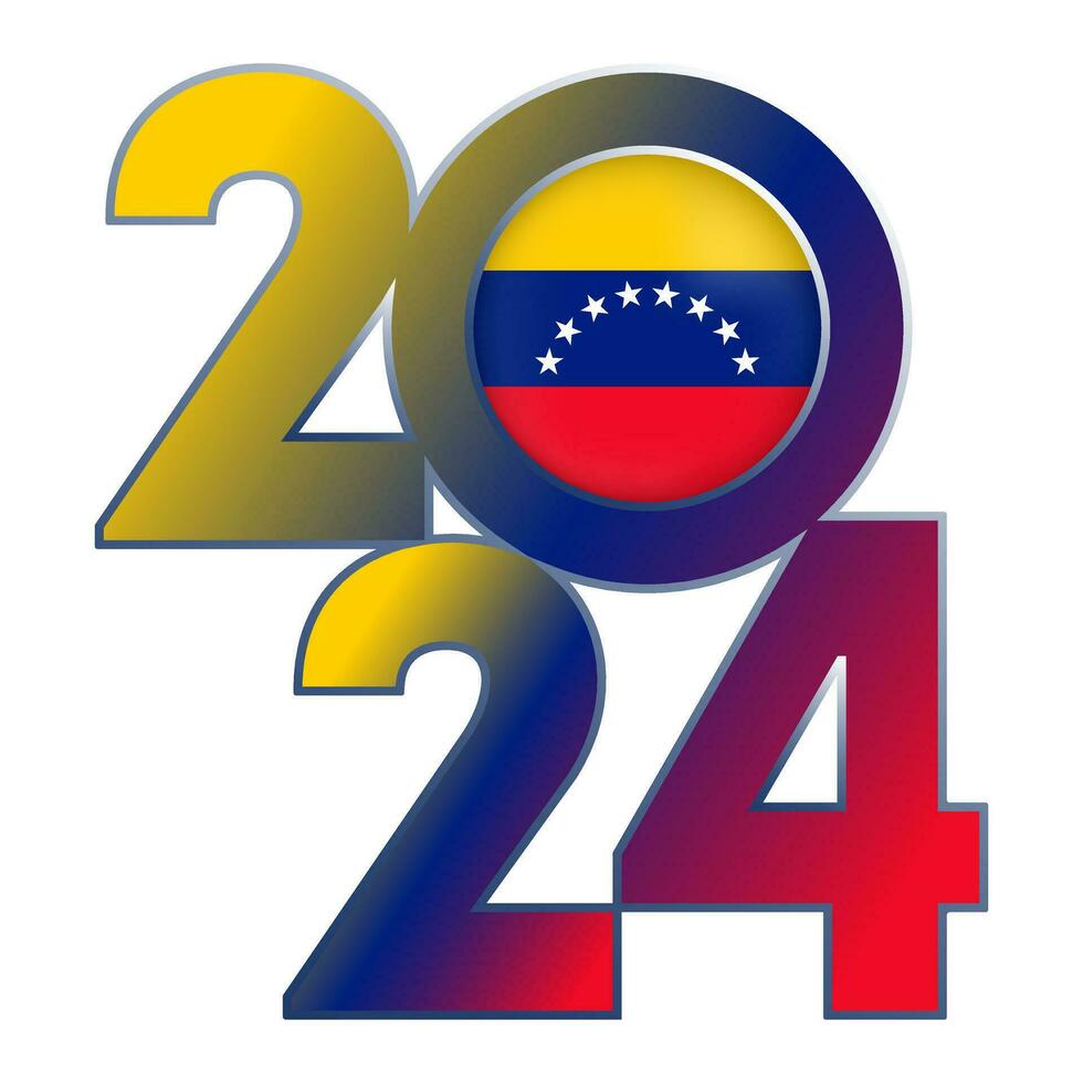 glücklich Neu Jahr 2024 Banner mit Venezuela Flagge innen. Vektor Illustration.