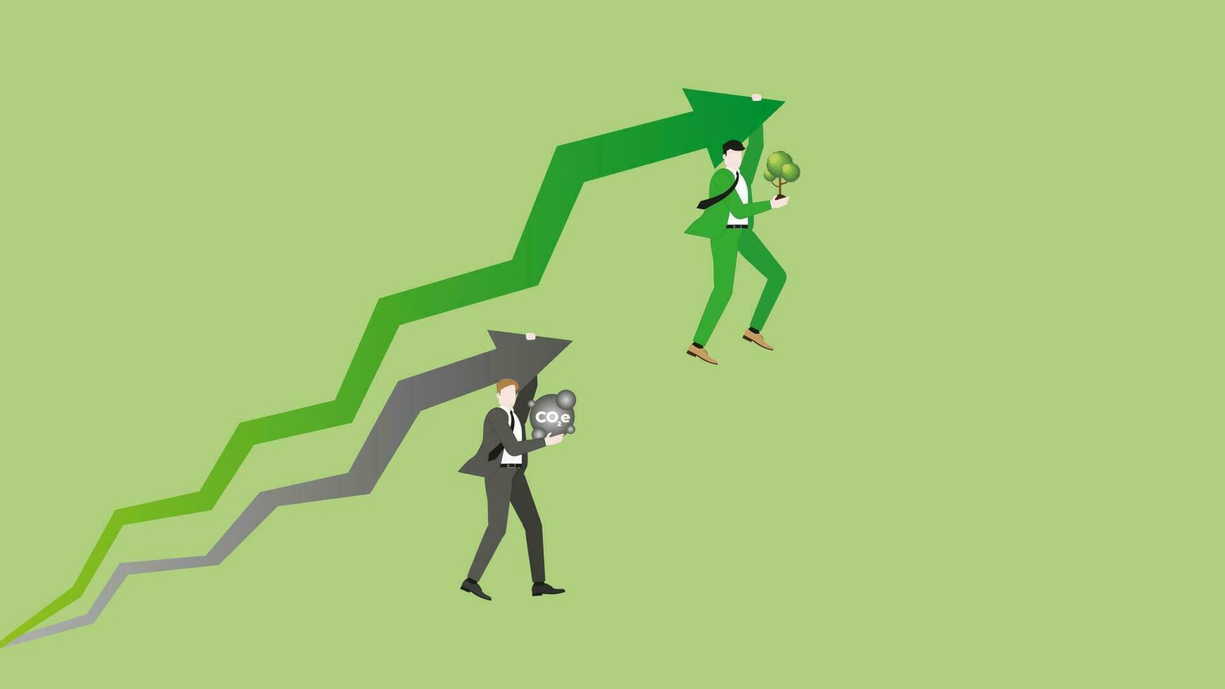 affärsmän hänga stigande pil med träd plantering och co2e gas. vektor