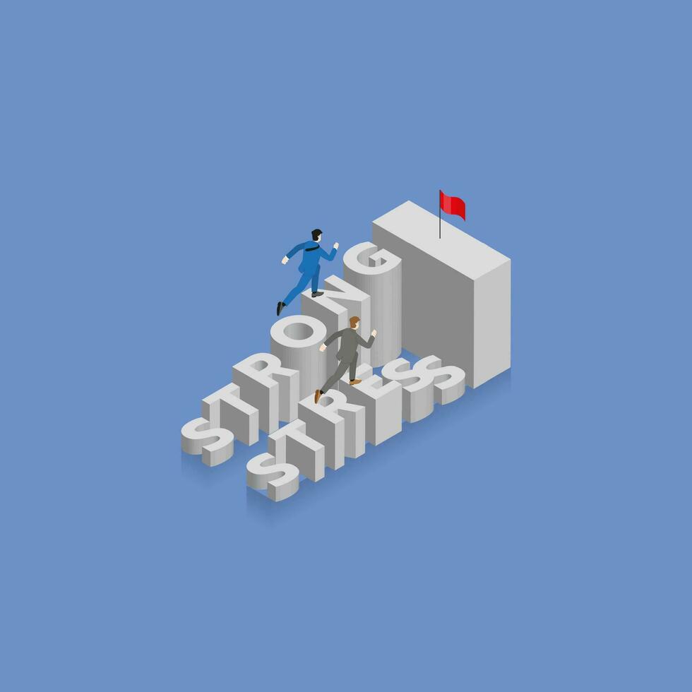 affärsman kör och steg upp trappsteg med en konkurrent, trappa är de text ord stark och påfrestning vektor
