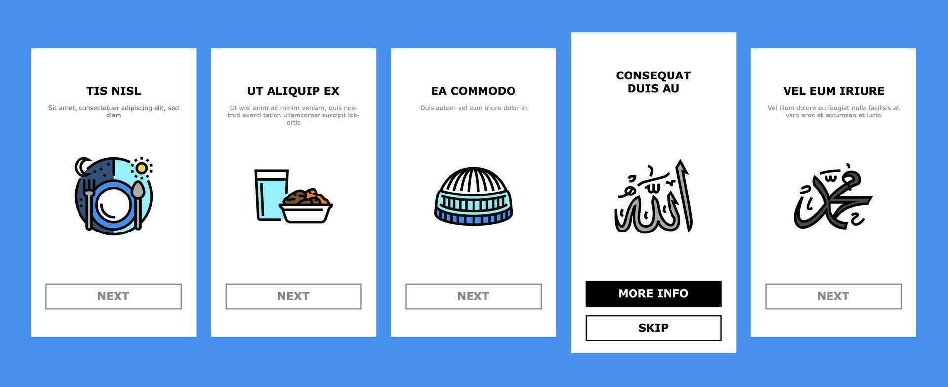 ramadan islam muslim eid arab onboarding ikoner uppsättning vektor