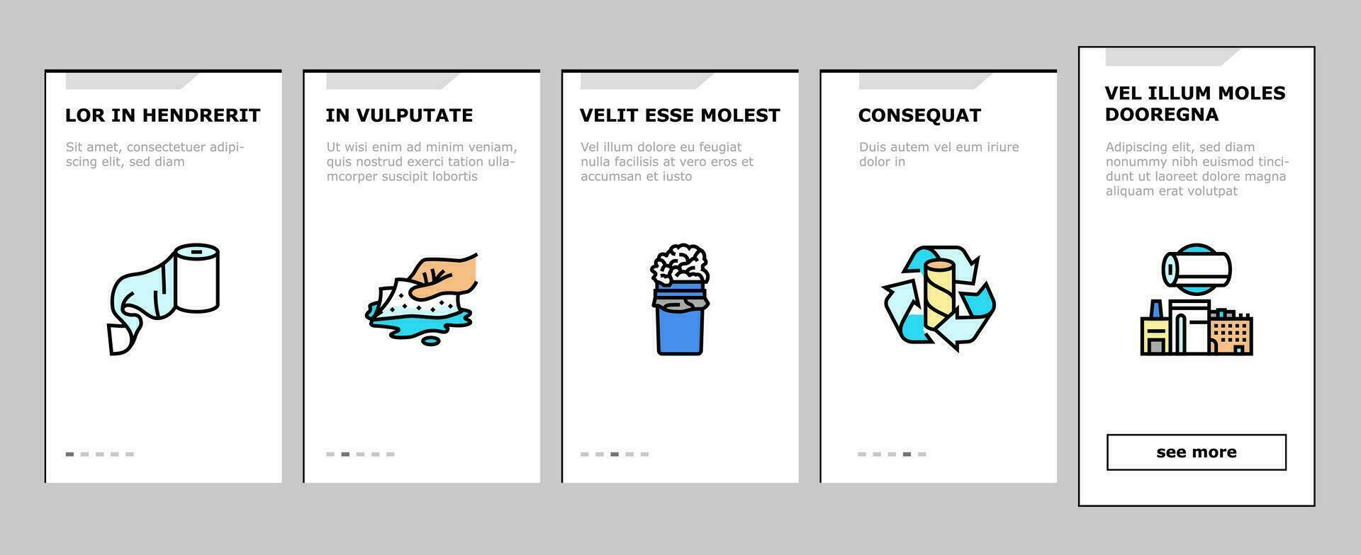 Papier Handtuch rollen Küche Onboarding Symbole einstellen Vektor