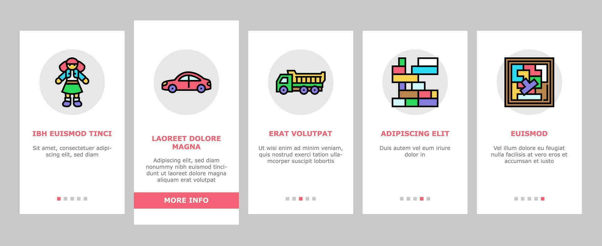 leksak bebis barn spel spela onboarding ikoner uppsättning vektor