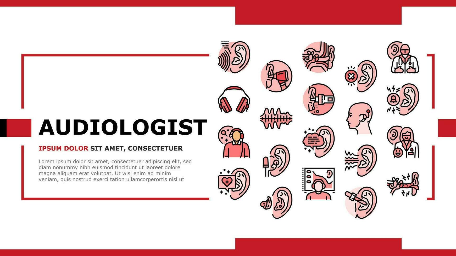 audiologist läkare öra döv landning rubrik vektor