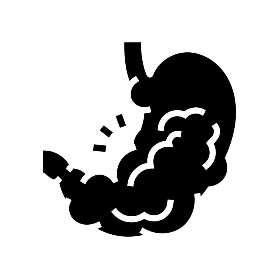übermäßig Gas Aufblähen Krankheit Symptom Glyphe Symbol Vektor Illustration