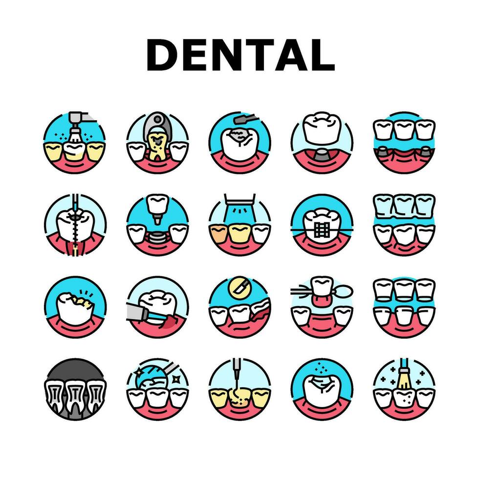 dental procedur klinik ikoner uppsättning vektor