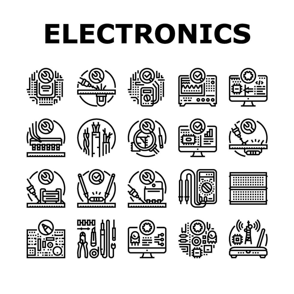 elektronik tekniker teknologi ikoner uppsättning vektor