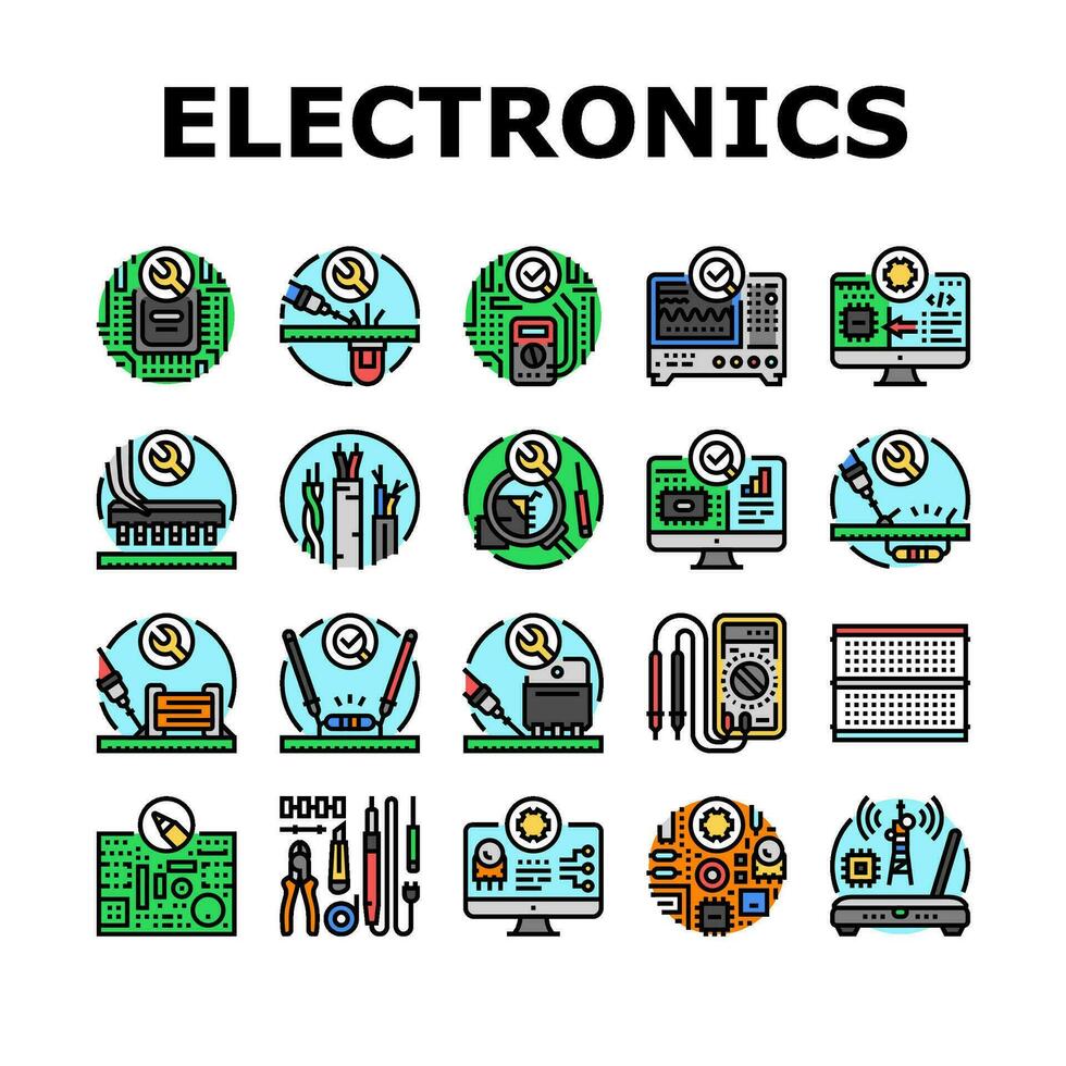 elektronik tekniker teknologi ikoner uppsättning vektor