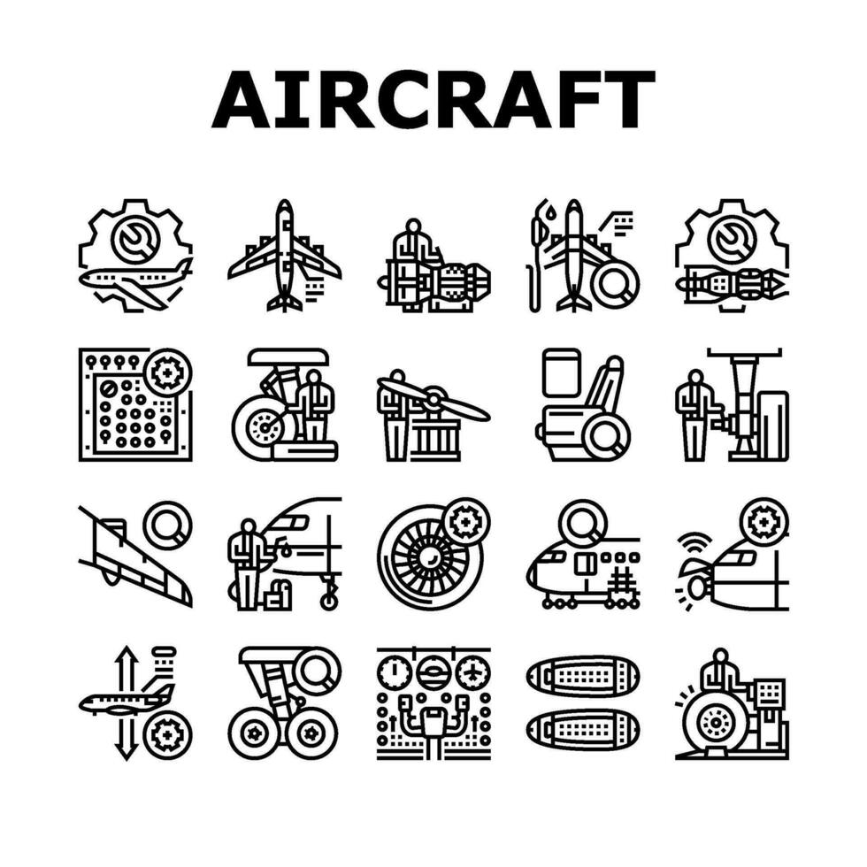 flygplan mekaniker ikoner uppsättning vektor
