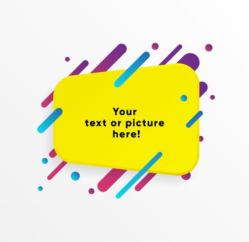 Gelbe abstrakte Textboxform mit modischen Neonlinien und Kreisen. Vektor Hintergrund