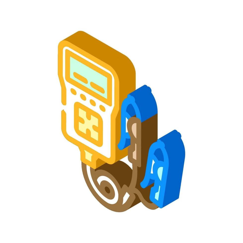 Batterie prüfen Auto Mechaniker isometrisch Symbol Vektor Illustration