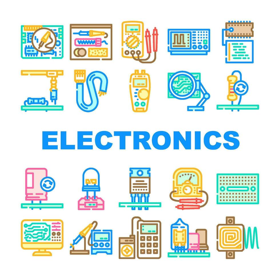 elektronik tekniker industri ikoner uppsättning vektor