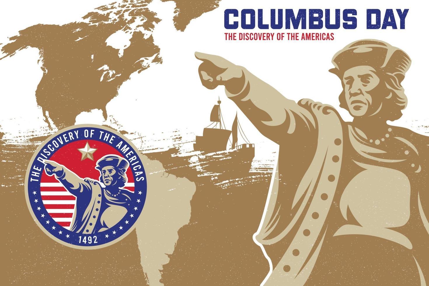 Columbus Day Hintergrund und Emblem-Abzeichen-Design vektor