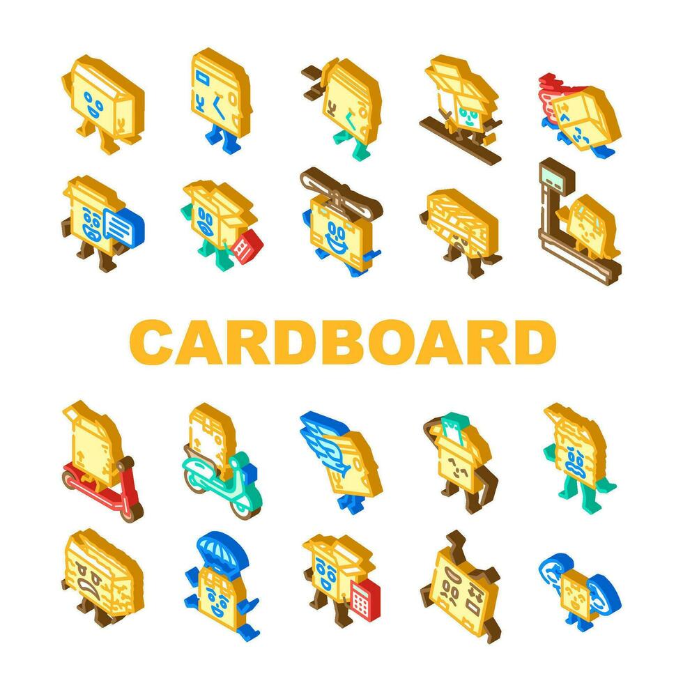 Karton Box Charakter Symbole einstellen Vektor