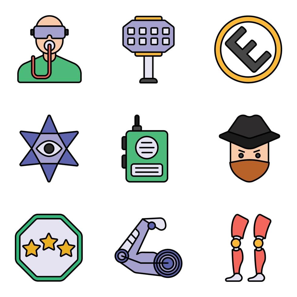 Cyberpunk farbige Linie Icons Sets vektor