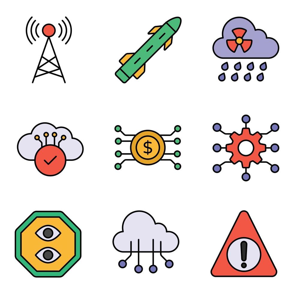 Cyberpunk farbige Linie Icons Sets vektor