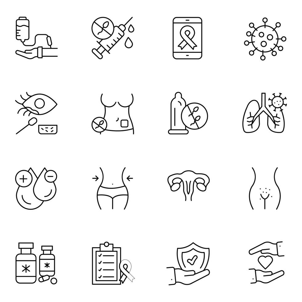 Hilfsmittel und hiv dünne Linie Icons Sets vektor