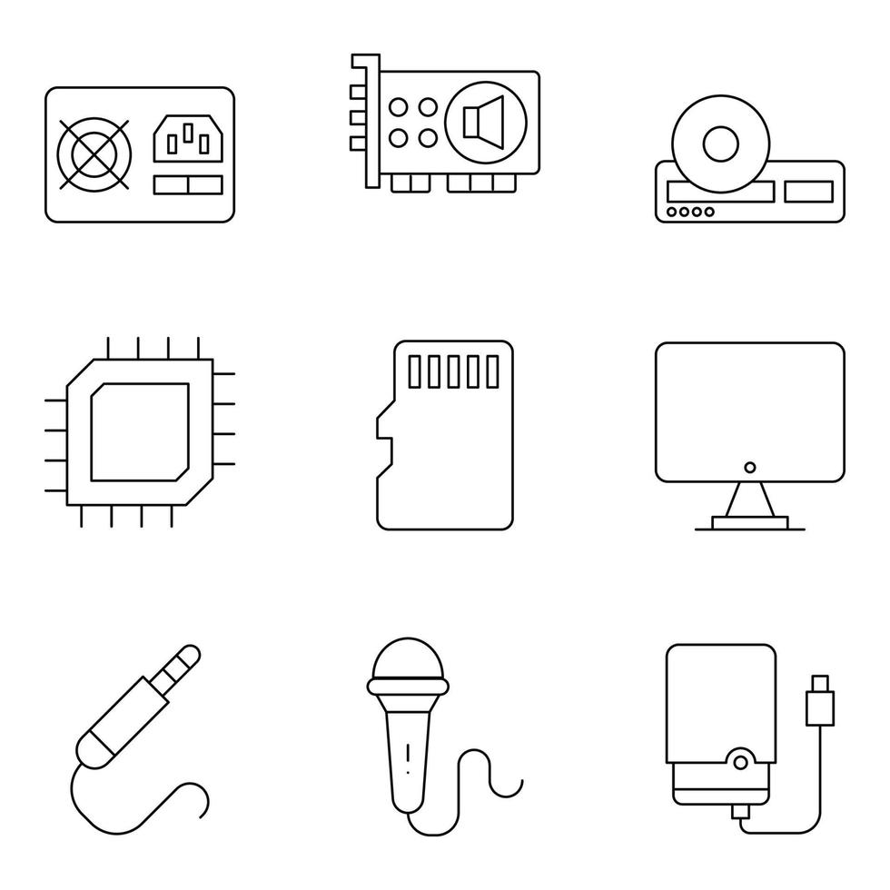 Technologie und Hardware dünne Liniensymbole vektor