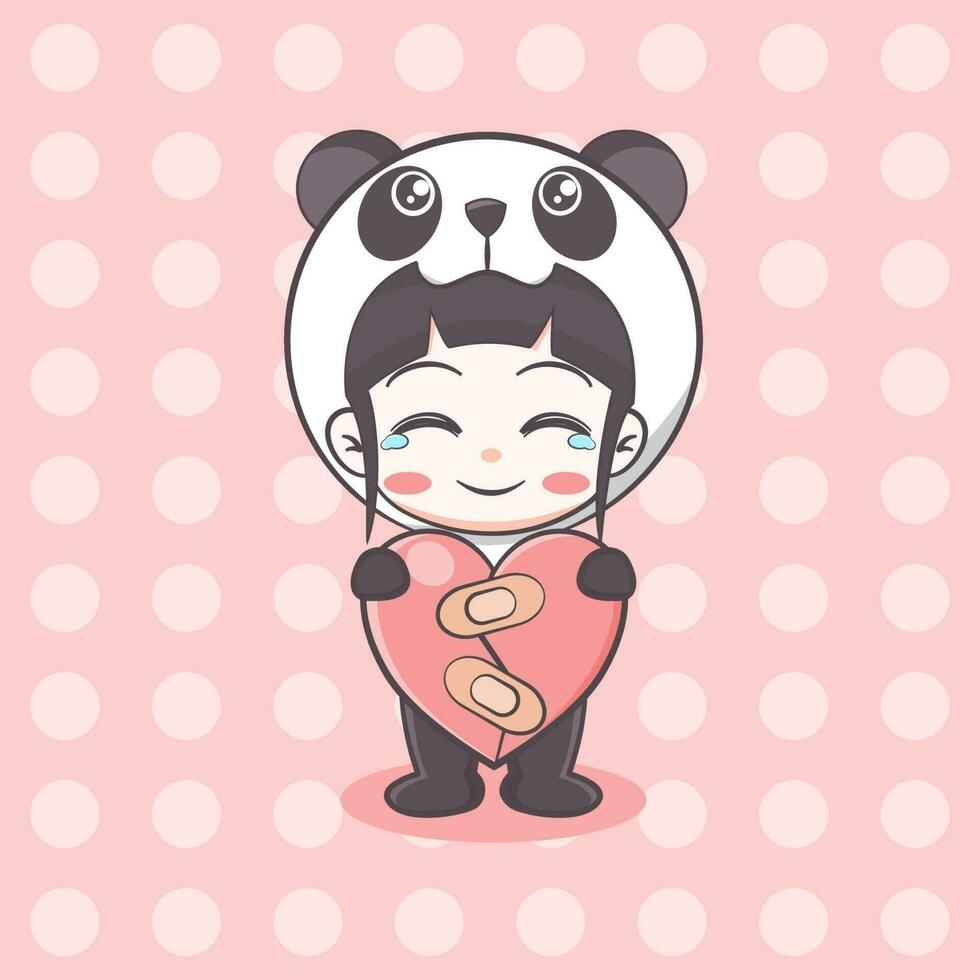 niedliche Panda-Kostüm-Mädchen-Cartoon-Illustration vektor